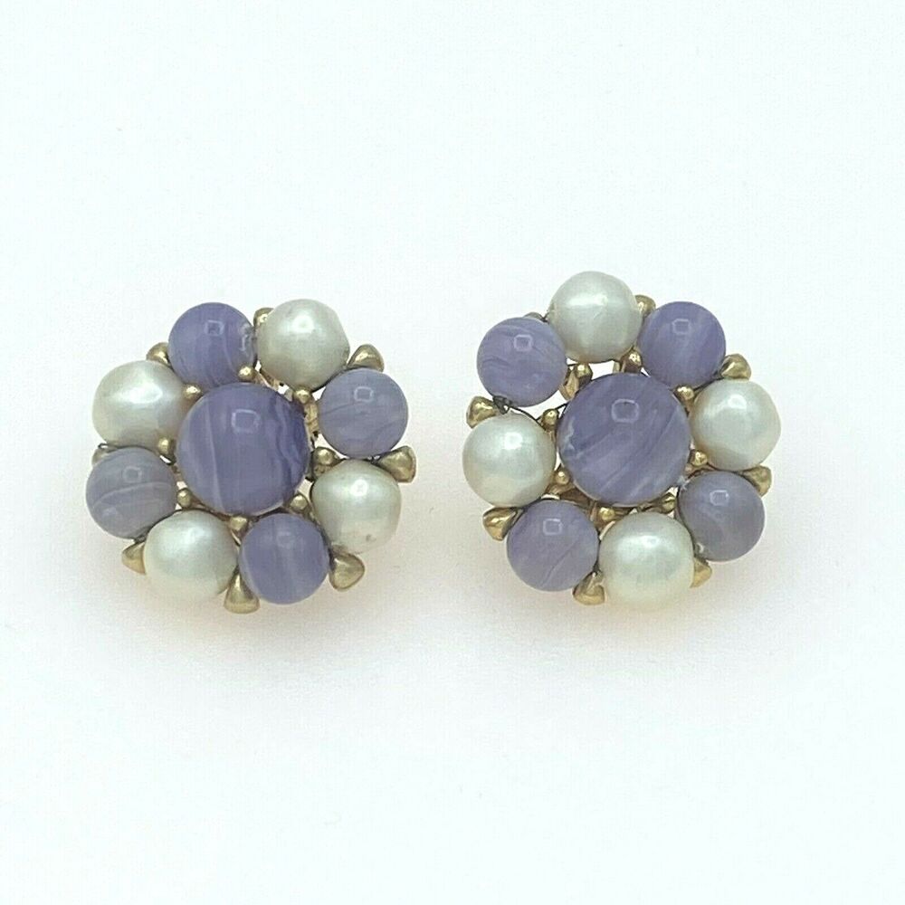 Vintage Marvella Lavender Pearl Clip Earrings